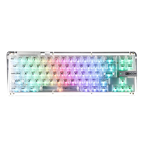 KiiBoom Phantom 68 65% Hot Swappable Crystal Gasket-Mounted Mechanical Keyboard, BT5.0/2.4GHz/USB-C Wired Wireless NKRO Gaming Keyboard with South-Facing RGB, 4000mAh Battery for Win/Mac(White) - Clear