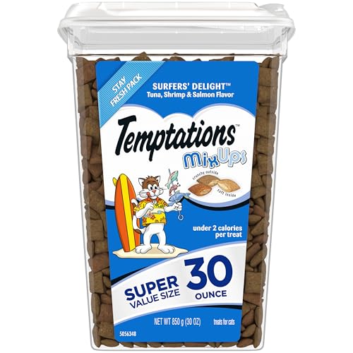 Temptations MixUps Surfer's Delight Flavor Crunchy and Soft Cat Treats, 30 oz. Tub - 30 Ounce (Pack of 1)
