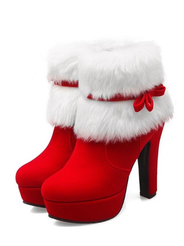 Retro Christmas Short Plush High Heel Shoes | Red / 42 / 8.5