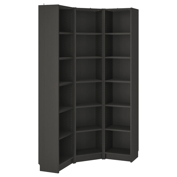 BILLY Bookcase combination/crn solution - black-brown 37 3/8/37 3/8x11x79 1/2 "