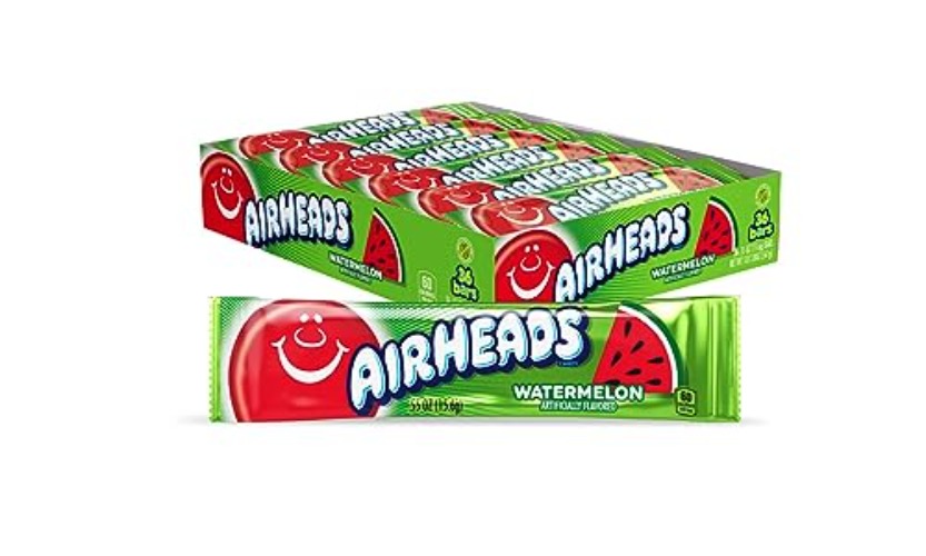 Airheads Candy, Watermelon Flavor, Individually Wrapped Full Size Bars, Taffy, Non Melting, Party, Pack of 36 Bars - Watermelon - Candy