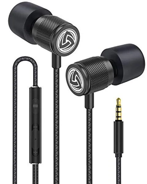 LUDOS Ultra Wired Earbuds in-Ear Headphones, 5 Years Warranty, Earphones with Microphone, Noise Isolating Ear Buds, Memory Foam for iPhone, Samsung, School Students, Kids, Women, Small Ears - Black