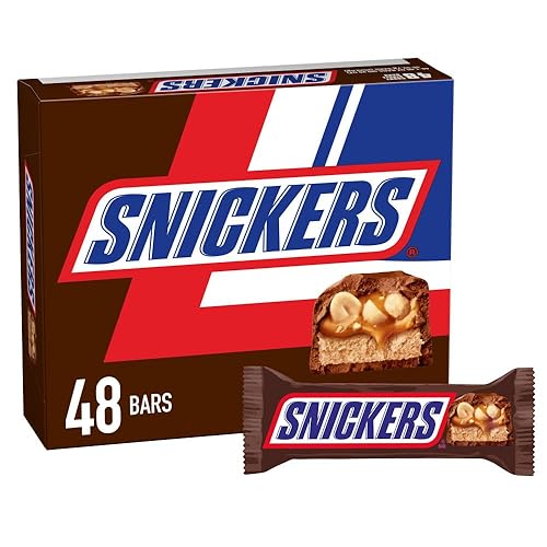 SNICKERS Full Size Bulk Milk Chocolate Candy Bars, 1.86 oz Bar, 48 ct Box - Original - 1.86 Ounce (Pack of 48)