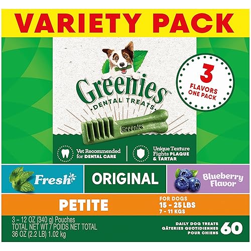 Greenies Petite Natural Dental Care Dog Treats, 36 oz. Variety Pack, 60 Total Treats(Pack of 1) - Variety Pack - 60 Count (Pack of 1)