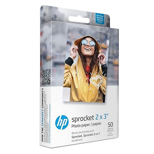 HP Sprocket 2x3" Premium Zink Sticky Back Photo Paper (50 Sheets) Compatible with HP Sprocket Photo Printers - 50 Pack - Photo Paper
