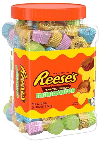 Reese's Miniatures Milk Chocolate Peanut Butter Cups Candy, Easter Container (38 Oz.), 38 Oz - Peanut,Milk Chocolate - 38 Ounce (Pack of 1)