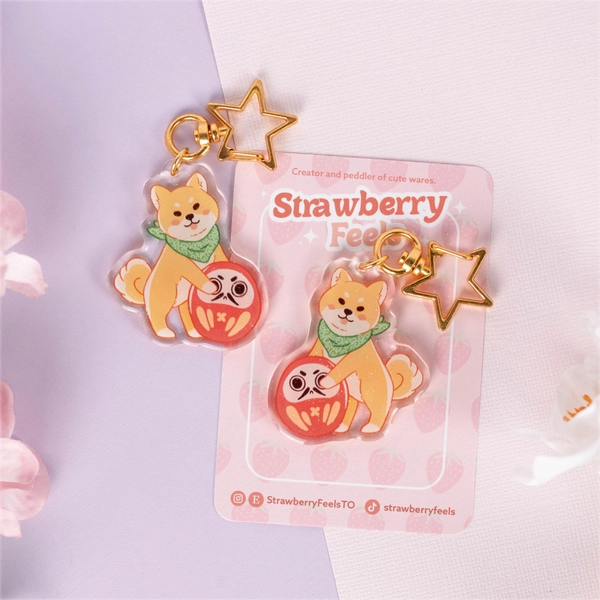 Shiba Inu Daruma Acrylic Charm 2" | Double-sided Clear | Glitter | Acrylic Keychain | Kawaii Cute Animal Keychain | Japanese Animals