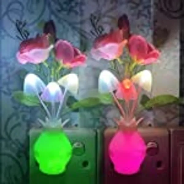 [2 Pack] UTLK Plug-in Rose Flower LED Mushroom Night Light Lamp with Dusk to Dawn Sensor 7 Color Change NightLight for Kids Adults, Bedroom, Bathroom, Kitchen, Hallway, Stairs (Flower B) - - Amazon.com