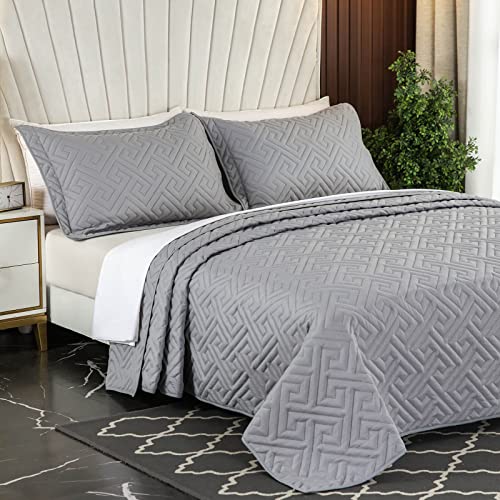 Oversized King Bedspreads 128x120 for Split Adjustable Bed or Extra Large/Tall Cal King or King Bed Lightweight Quilted Coverlet Sets 1 Quilt 2 Pillow Shams Grey