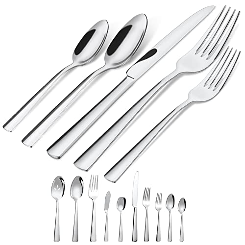 45-Piece Silverware Flatware Cutlery Set Service for 8, Durable 18/0 Stainless Steel Tableware in Ergonomic Design Size and Weight, Dishwasher Safe - 45 Piece