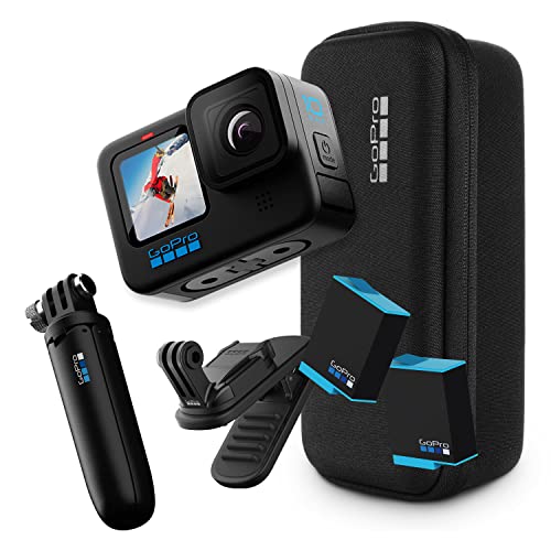 GoPro HERO10 Black Accessory Bundle - Includes HERO10 Camera, Shorty (Mini Extension Pole + Grip), Magnetic Swivel Clip, Rechargeable Batteries (2 Total), and Camera Case - HERO10 + Accessory Bundle