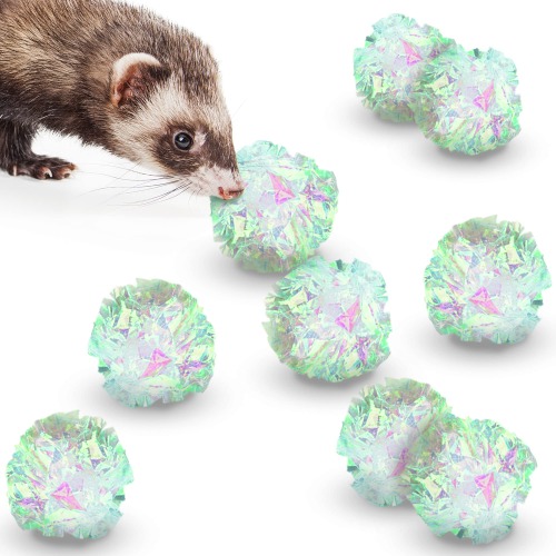 SunGrow 12-Pack Crinkle Cat Toy Balls for Indoor Cats & Ferrets, Small Cat Kitten Toys Balls, Tinfoil Sensory Bulk Pet Balls, Fluffy Anxiety Relief Cat Ball Toy for Blind Kitten, Puppy, Ferret, Parrot - 