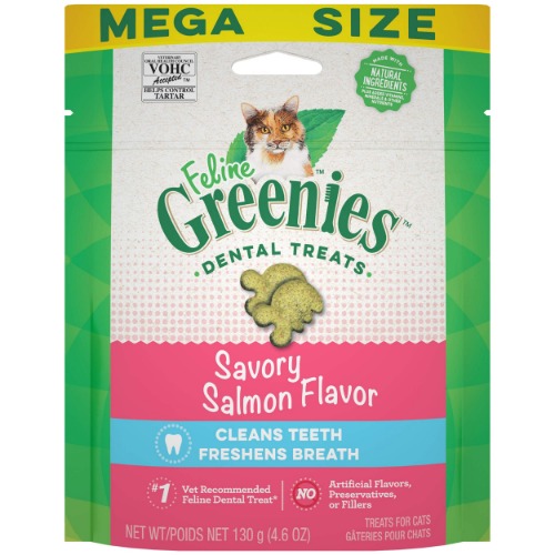 FELINE GREENIES Adult Natural Dental Care Cat Treats, Savory Salmon Flavor, 4.6 oz. Pouch - Salmon 4.6 Ounce (Pack of 1)