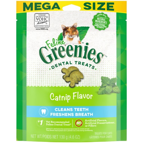 FELINE GREENIES Adult Natural Dental Care Cat Treats, Catnip Flavor, 4.6 oz. Pouch - 4.6 Ounce (Pack of 1)