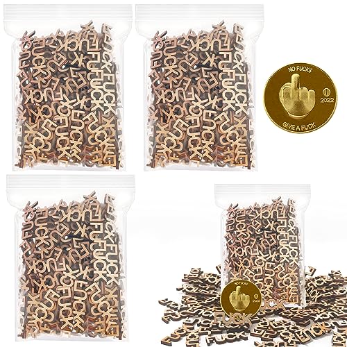 300pcs Fucks to Give-Fuck Wooden Cutouts Letter Piece & Fuck Gold Coins, I Don't Give a Fuck DIY Craft Gifts for Your Boyfriend Girlfriend Husband Wife Friends, Funny Gifts for Birthday Christmas - 300PCS Fuck and Golden Coins