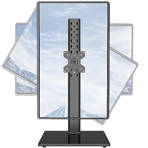 MOUNTUP Single Monitor Stand, Freestanding Ultrawide Monitor Mount for Desk Supports 13-42’’, 33 lbs Computer Screen, Tall Monitor Stand Adjustable Motion, VESA Stand with Tempered Glass Base