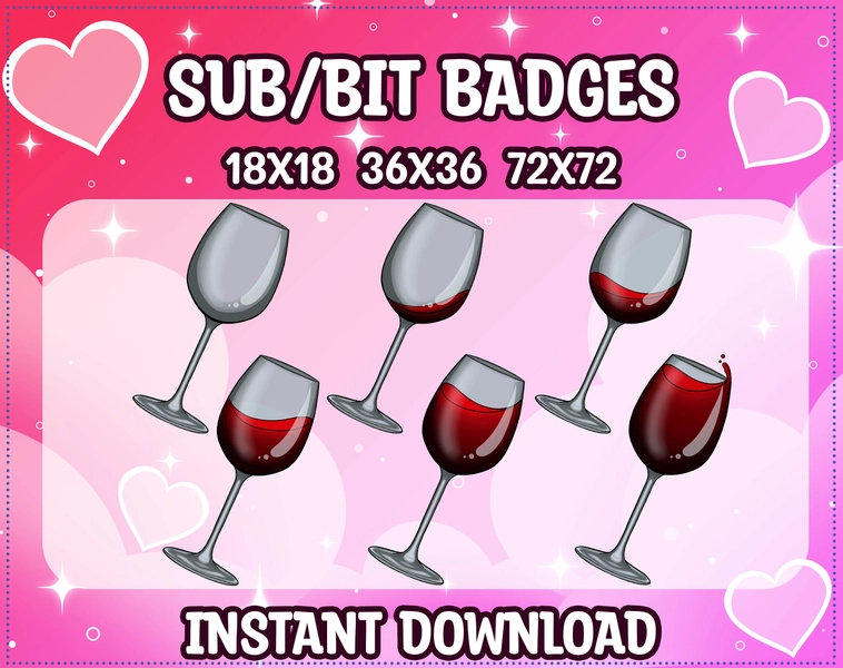 Red Wine Glasses Sub/ Bit Badges for Twitch | Discord | Youtube | Subscriber Badges, Streaming, Twitch Emote, Cheer, Valentine's Day, Cute,