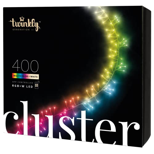 Twinkly Cluster – App-Controlled LED Cluster Lights String with 400 RGB+W (16 Million Colors + Pure Warm White) LEDs. 19.7 feet. Green Wire. Indoor and Outdoor Smart Lighting Decoration - Multicolor + Pure Warm White