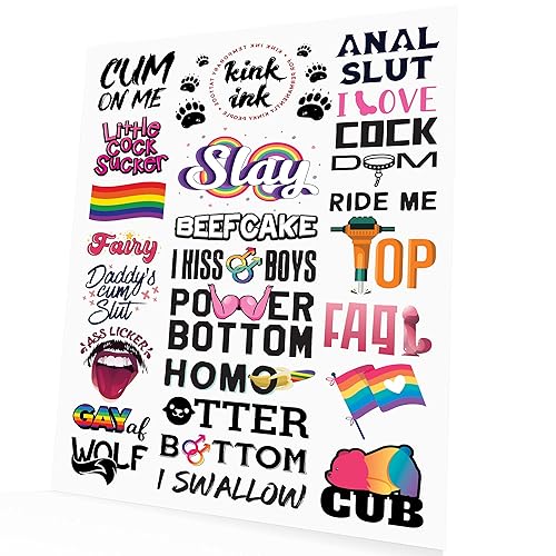 Kink Ink - 24 x Hardcore Words and Phrases Temporary Tattoo Male Gay LGBTQ+ Kinky Sticker
