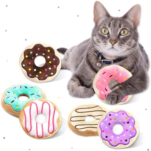 6 Pack Donut Cat Catnip Toys Kitten Chew Knickknack Sprinkles Interactive Pillows Teeth Grinding Catmint Plush Plaything Kitty Birthday Ideas Supplies 4 Inches - Donut