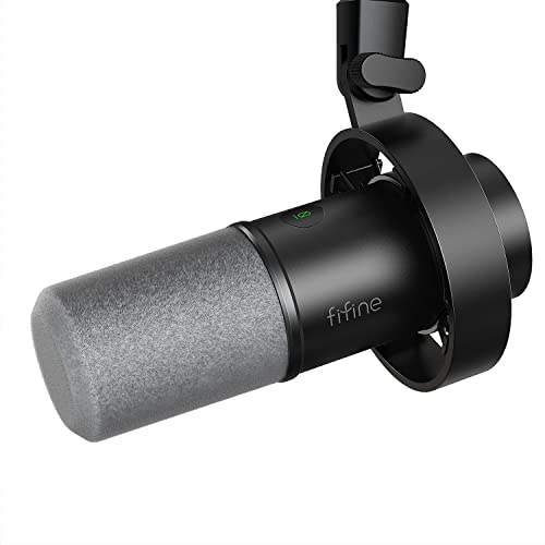 FIFINE Dynamic Microphone, XLR/USB Podcast Recording PC Microphone for Vocal Voice-Over Streaming, Studio Metal Mic with Mute, Headphone Jack, Monitoring Volume Control, Windscreen-Amplitank K688 - Black