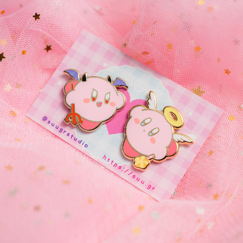 Devil and Angel Poyo Hard Enamel Pin, Halloween Collection - Set of Both / [A Grade] / Locking Clasp