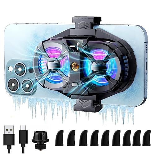 Mikirini Semiconductor Mobile Phone Cooler, Cellphone Cooling Fan with Dual Semi-Conductor Cooling Chip, Phone Width from 6 to 8 cm for Tiktok Live Streaming, Outdoor Vlog, Mobile Gaming