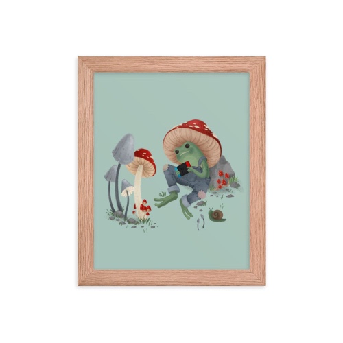 Cottagecore Frog | 8x10 Framed poster | Cozy Gaming - Red Oak