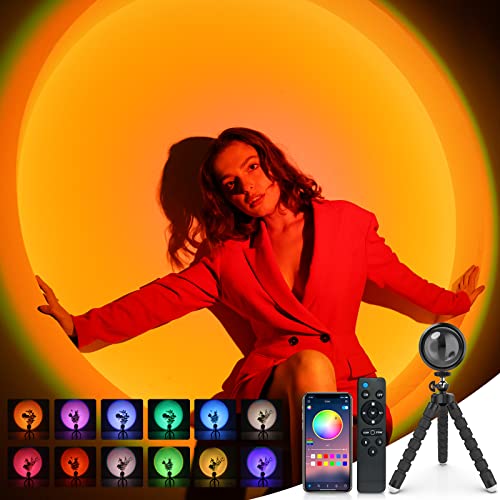 Sunset Lamp Projection with Remote Control Endless Colors Sunset Projector Lights LED APP Floor Lamp Multiple Colors Night Light for Christmas Gifts Home/Photography/Party/Bedroom Sunset Lamps - Remote&APP