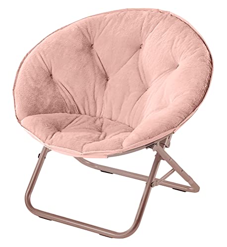 Urban Shop Faux Fur Saucer Chair with Metal Frame, One Size, Blush - Blush
