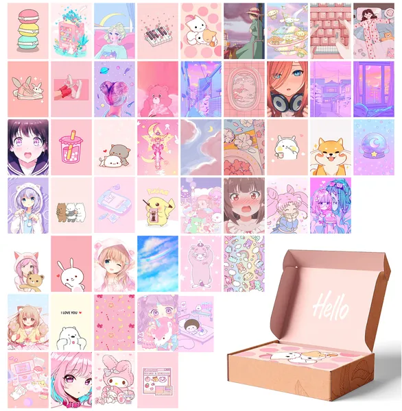 Waschbar 50PCS, Kawaii Room Decor, Kawaii Poster, Wall Collage Kit, Kawaii Posters, Cute Room Decor for Teen Girls, Cute Room Decor, Posters for Bedroom Aesthetic, - Kawaii