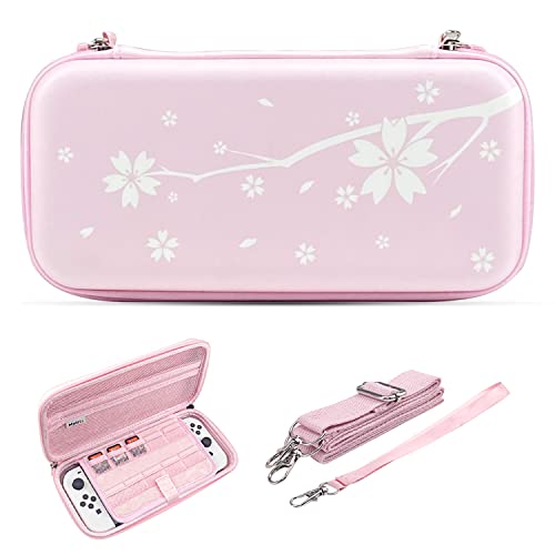 Mytrix Cute Carrying Case for Switch OLED / Lite, Portable Hard Shell Pouch for Switch Console Accessories, Travel Storage Bag for Switch Protective, Kawaii Cherry Blossoms Pink - pink