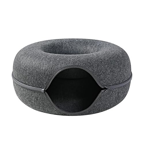 Thereisno for Cat Tunnel Bed with for Hole 9.8in Diameter Felt Tube Playing Center Toy Gift for Small Medium Kitten Rabbit Fe Tunnel Bed - 50x50x25cm/19.7x19.7x9.8in - Dark Gray