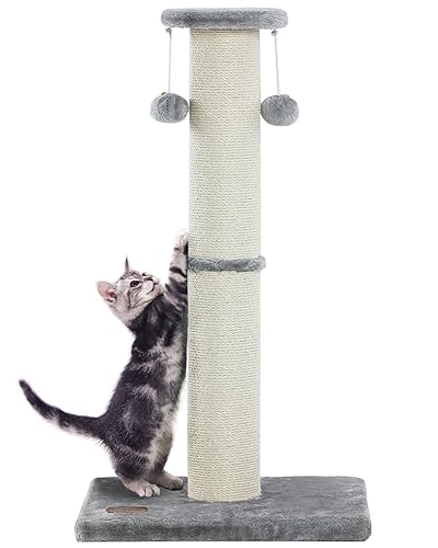 Kilodor 34Inch Tall Cat Scratching Post,4.3Inch Diameter Large Sisal Cat Scratch Post with Ball, Sturdy and Durable Cat Scratcher for Indoor Cats Adults Grey - Grey