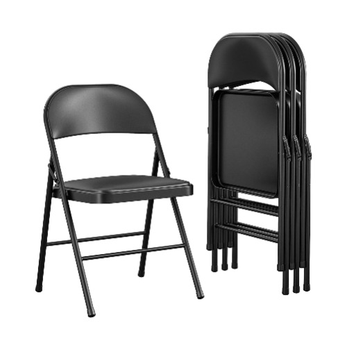 COSCO Vinyl Folding Chair, 4 Pack, Black - Black