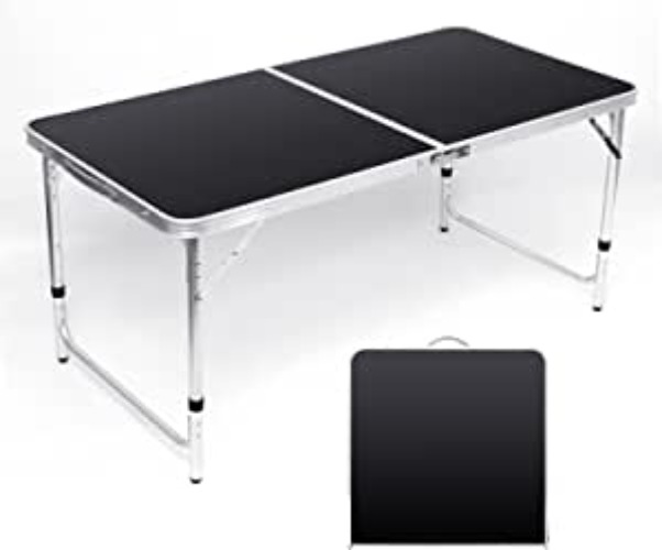 Moosinily Folding Camping Table, 4 Ft Aluminum Folding Table, Picnic tablee with Handle, Adjustable Portable Camp Table for Picnic, BBQ, Party, Beach/Black - Black