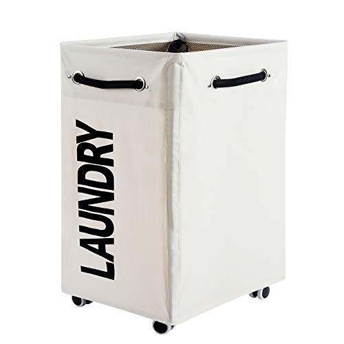 Haundry 86L Large Collapsible Laundry Hamper with Wheels, Waterproof Rolling Clothes Hamper Basket Bin for Dirty Clothes Storage - White - 86L
