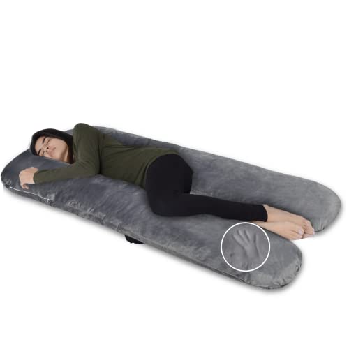 Milliard 65 Inch U Shaped Total Body Support Pillow Memory Foam with Cozy Velour, Washable Cover- Grey - Velour Grey