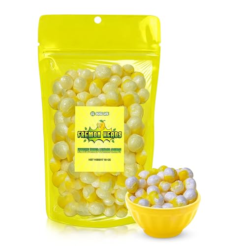 Fremon Heads Freeze Dried Lemon Candy 10 oz Package, Freeze Dried Sour Candy, Unique Novelty, ASMR Candy - Great for the Tiktok Trend Most Sour Candy in the World Challenge - Fremon Heads Lemon - Large Fremon