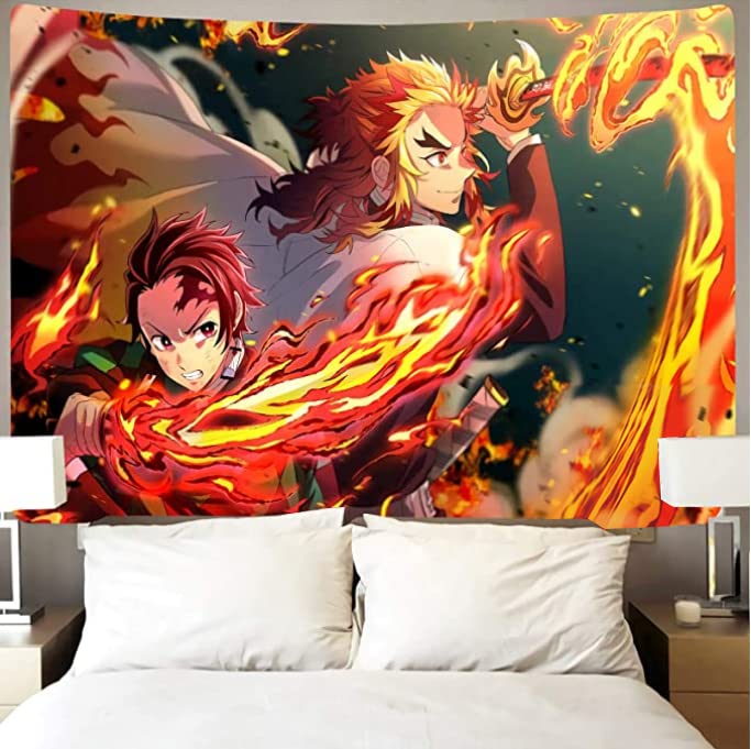Timimo Tapestry Compatible With Demon Slayer，Anime Tapestry - Metal Poster - Anime Backdrop Art - Bedroom Anime Wallpaper Poster 60x80 Inch Japanese Anime Birthday Decoration - yellow