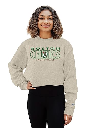 Blue 84 Women's NBA Officially Licensed Cropped Crewneck Sweatshirt Oatmeal - Boston Celtics - Small - Oatmeal