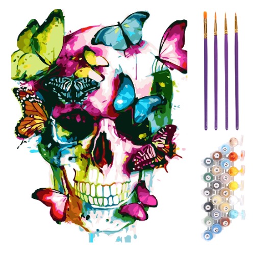 TONZOM Paint by Numbers for Adults Kids Beginner, DIY Painting by Number on Canvas Without Frame Colorful Skull & Butterflies 16 x 20 Inch