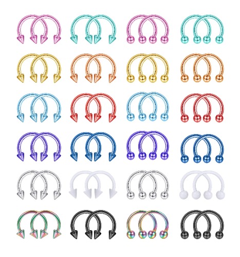 YADOCA 48Pcs 16G Surgical Steel Horseshoe Nose Septum Rings Piercing Jewelry Balls Spikes Cartilage Helix Tragus Earring Hoop Eyebrow Lip Piercing Ring for Women Men 6mm 8mm 10mm 12mm