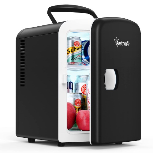 AstroAI Mini Fridge, 4 Liter/6 Can AC/DC Portable Thermoelectric Cooler and Warmer Refrigerators for Skincare, Beverage, Food, Home, Office and Car, ETL Listed (Black) - Black