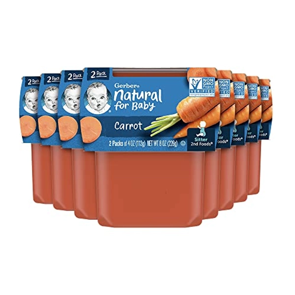 Gerber 2nd Food Baby Food Carrot Puree, Natural & Non-GMO, 4 Ounce Tubs, 2-Pack (Pack of 8) - Carrot - 4 Ounce (Pack of 16)