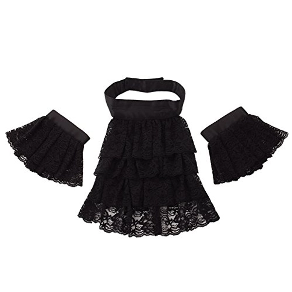 BLESSUME Colonial Lace Jabot Cuffs Set Costume Accessory (Big Black Jabot Cuffs Set) - Big Black Jabot Cuffs Set