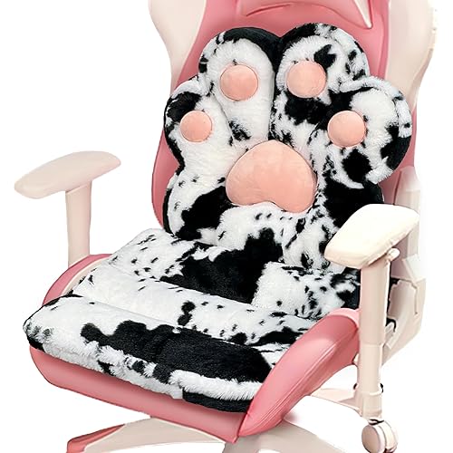 QIUODO L-Shape Cat Paw Cushion, Faux Rabbit Fur Gaming Chair Cushion Soft, Gaming Chair Pillow Kawaii Chair Cushions for Office Desk, Comfy Plush Seat Cushion for Room Decor（Cow） - Cow