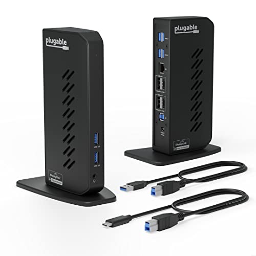 Plugable USB 3.0 and USB-C Dual 4K Display Docking Station with DisplayPort and HDMI for Windows and Mac (Dual 4K DisplayPort & HDMI, Gigabit Ethernet, Audio, 6 USB Ports) Vertical