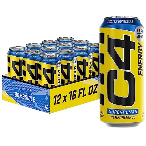 C4 Energy Drink 16oz (Pack of 12) - Frozen Bombsicle - Sugar Free Pre Workout Performance Drink with No Artificial Colors or Dyes - Frozen Bombsicle - 16 Fl Oz (Pack of 12)