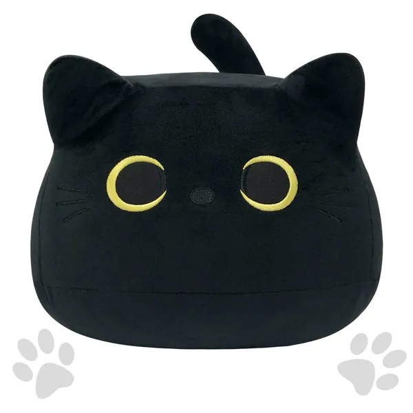 WQU Black Cat Plush Pillow, Cartoon Cat-Shaped Pillow, 15/21 Inches Two Sizes, Cute Soft Cat Plush, Hugging Toys, Kids Stuffed Animal Pillow, Doll for Birthday Valentines Gift - 15.7 inches